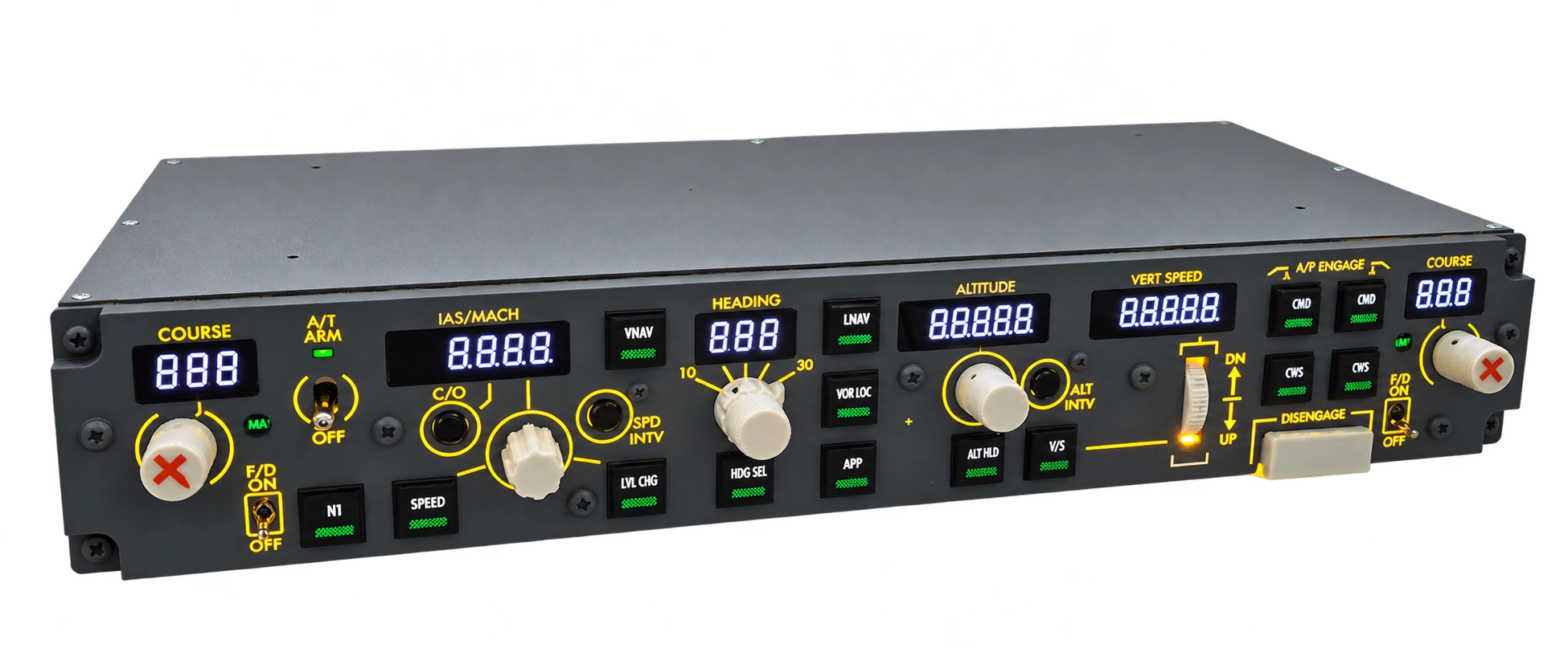 MCP panel overview with white button legends and green activation bars